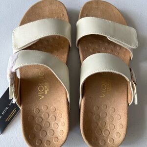 VIONIC Size 8 White Leather Strap Sandals Slip On Orthopedic